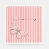 Rosa Streifen mit Schmetterling Geburtstag Serviette (Vorderseite)