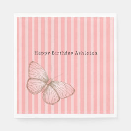 Rosa Streifen mit Schmetterling Geburtstag Serviette
