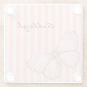 Rosa Streifen mit Schmetterling Glasuntersetzer (Rückseite)