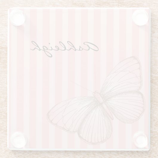 Rosa Streifen mit Schmetterling Glasuntersetzer (Rückseite)