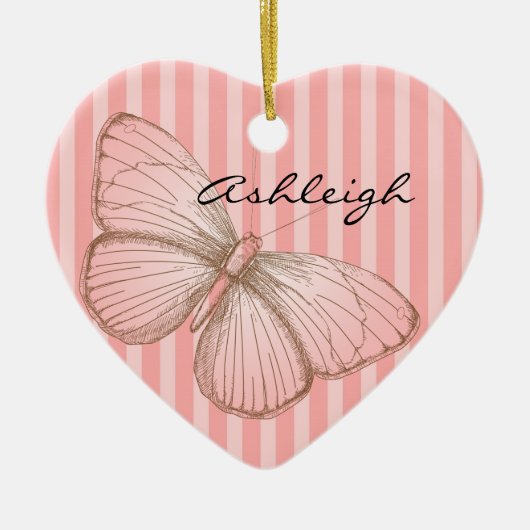 Rosa Streifen mit Schmetterling Keramikornament (Vorne)