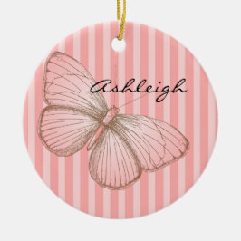 Rosa Streifen mit Schmetterling Keramikornament