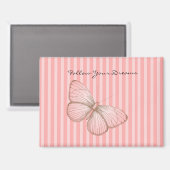 Rosa Streifen mit Schmetterling Magnet (Vorderseite/Rückseite)