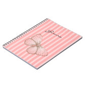 Rosa Streifen mit Schmetterling Notizblock (Linke Seite)