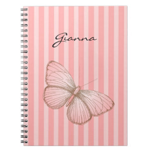 Rosa Streifen mit Schmetterling Notizblock