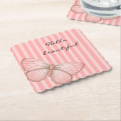 Rosa Streifen mit Schmetterling Untersetzer (angewinkelt)