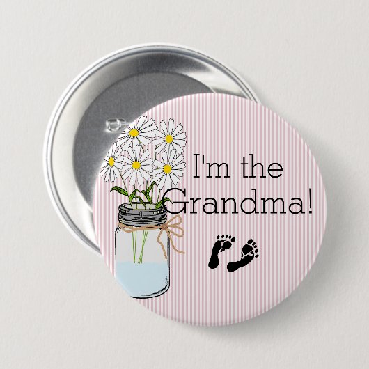 Rosa Streifen mit Weckglas bin ich die Großmutter Button (Vorne & Hinten)