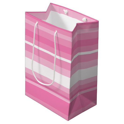 Rosa Streifen Mittlere Geschenktüte (Vorderseite Schrägansicht)