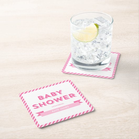 Rosa Streifen Moderne Babydusche Rechteckiger Pappuntersetzer (Vor Ort)