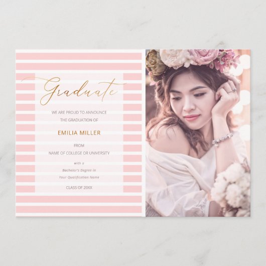 Rosa Streifen Modernes Abschluss Foto Ankündigung (Vorderseite)
