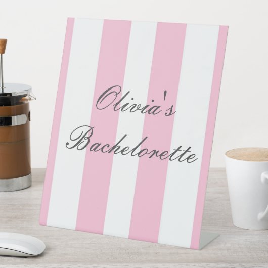Rosa Streifen modernes Brautparty Sockelschild (In Situ)