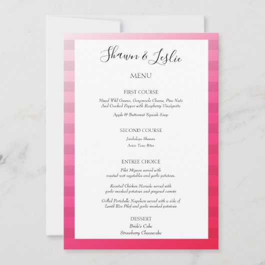 Rosa Streifen Modernes Hochzeitsmenü Einladung (Vorderseite)