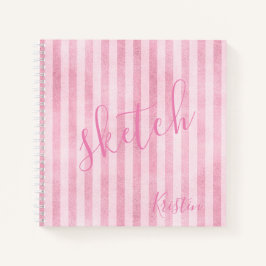 Rosa Streifen Monogram Name Sketchbook Notizblock