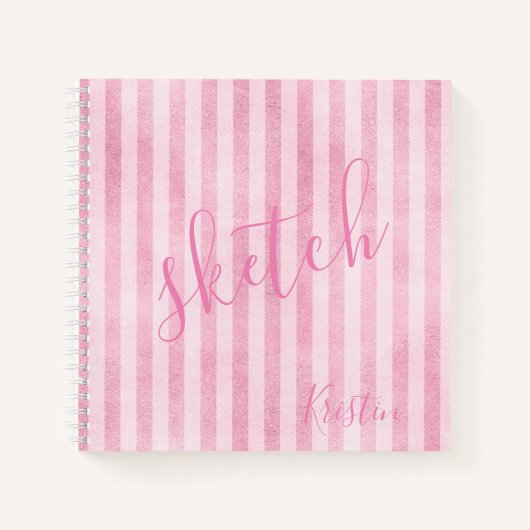 Rosa Streifen Monogram Name Sketchbook Notizblock (Vorderseite)