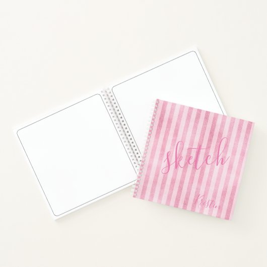 Rosa Streifen Monogram Name Sketchbook Notizblock (Innenseite)