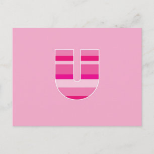 Rosa Streifen Monogramm - Buchstabe U Postkarte
