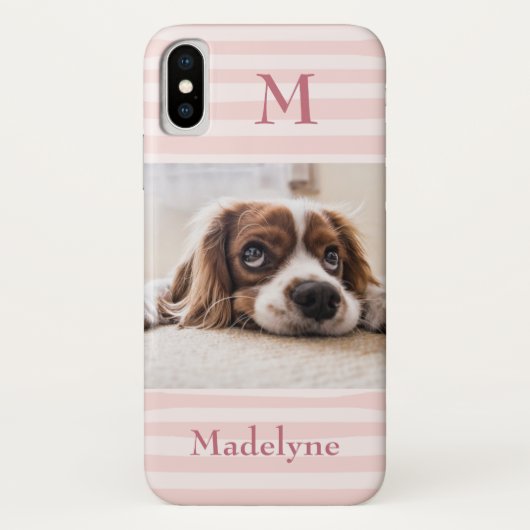 Rosa Streifen Monogramm Foto Personalisiert Case-Mate iPhone Hülle (Rückseite)