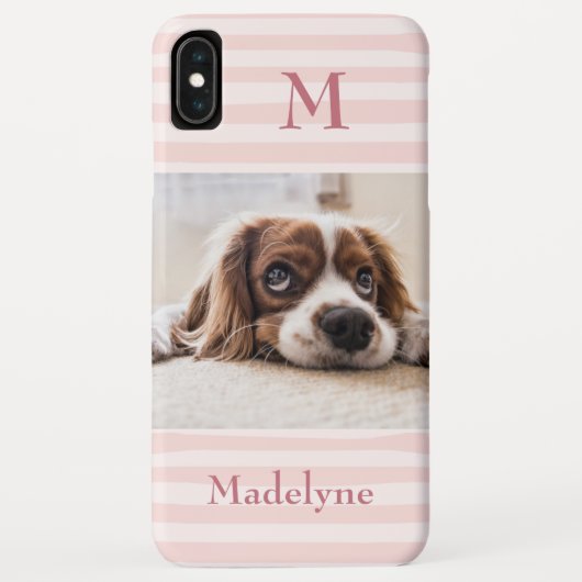 Rosa Streifen Monogramm Foto Personalisiert Case-Mate iPhone Hülle (Rückseite)
