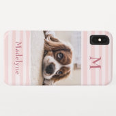 Rosa Streifen Monogramm Foto Personalisiert Case-Mate iPhone Hülle (Rückseite (Horizontal))