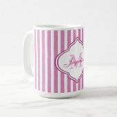 Rosa Streifen-Monogramm Kaffeetasse (Vorderseite Links)