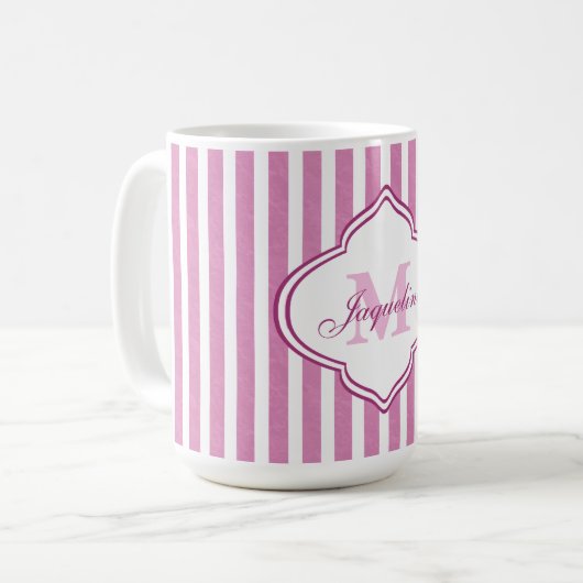 Rosa Streifen-Monogramm Kaffeetasse (Vorderseite Links)