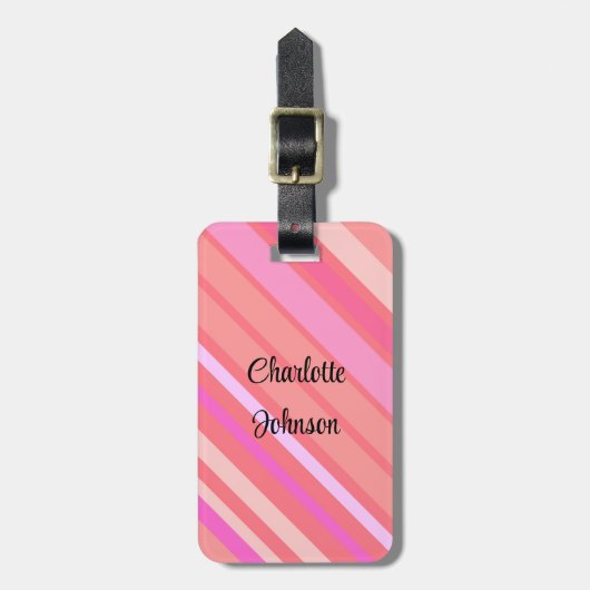 Rosa Streifen Name in modernem Skript Gepäckanhänger (Vorderseite vertikal)