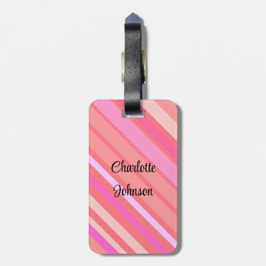 Rosa Streifen Name in modernem Skript Gepäckanhänger (Rückseite vertikal)