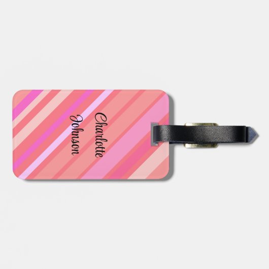 Rosa Streifen Name in modernem Skript Gepäckanhänger (Rückseite horizontal)