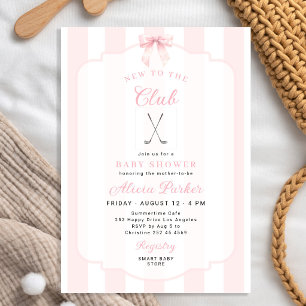 Rosa Streifen neu im Golfclub Mädchen-Baby-Shower Einladung