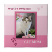 Rosa Streifen Niedliches Cat Foto Tile Fliese (Vorderseite)