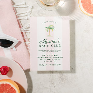 Rosa Streifen Palm Beach Bach Club Brautparty Einladung