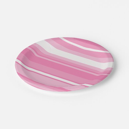 Rosa Streifen Pappteller (Schrägansicht)
