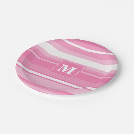 Rosa Streifen Pappteller (Schrägansicht)