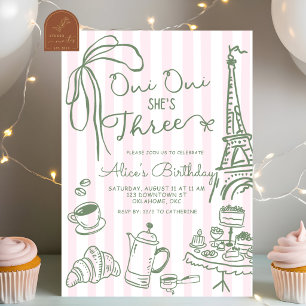 Rosa Streifen Paris Café Oui Oui Sie ist Drei Gebu Einladung