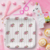 Rosa Streifen Peony Hydrangea Baby Atem Blumenstra Pappteller (Party)