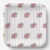 Rosa Streifen Peony Hydrangea Baby Atem Blumenstra Pappteller (Vorderseite)