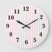 Rosa Streifen Preppy Large Clock Große Wanduhr (Vorderseite)