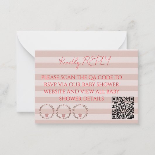 Rosa Streifen QR Code RSVP Mitteilungskarte (Vorderseite)