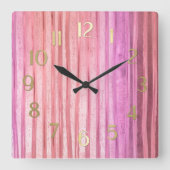 Rosa Streifen Quadratische Wanduhr (Vorderseite)