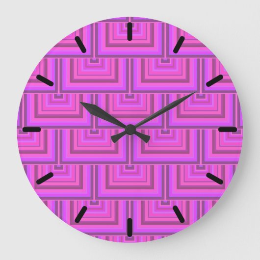 Rosa Streifen quadratisches Skelettmuster Große Wanduhr (Vorderseite)