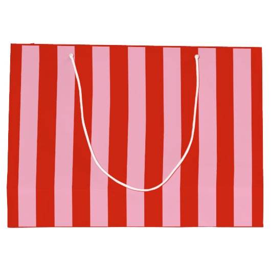 Rosa Streifen Retro Große Geschenktüte (Rückseite)