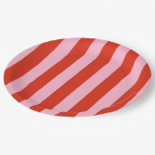 Rosa Streifen Retro Pappteller (Schrägansicht)