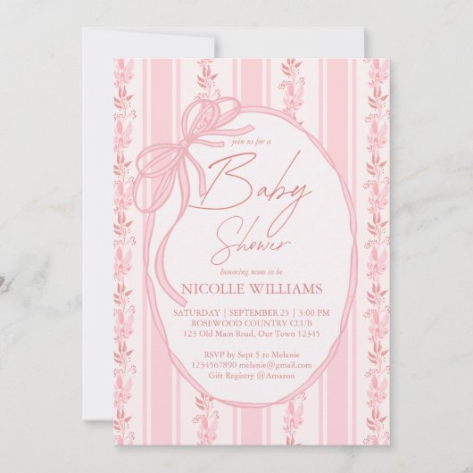 Rosa Streifen Retrobun Ränder elegante Babydusche Einladung (Vorderseite)