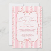 Rosa Streifen Retrobun Ränder elegante Babydusche Einladung (Vorderseite)