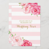 Rosa Streifen rosa Blume Neue Einladung (Vorne/Hinten)