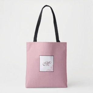 Rosa Streifen-Rosenmuster-Initial-Schrift-Monogram Tasche
