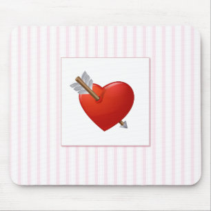 Rosa Streifen - rotes Valentinherz Mousepad