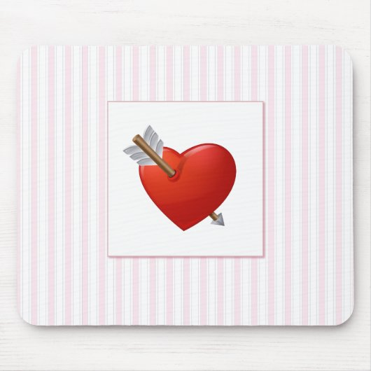 Rosa Streifen - rotes Valentinherz Mousepad (Vorne)