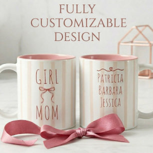 Rosa Streifen & Schleife Mädchen Mama & individuel Zweifarbige Tasse