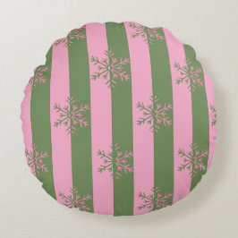 Rosa Streifen Schneeflocke Weihnachtskissen Rundes Kissen